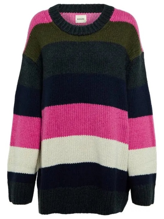 KHAITE Sweaters - KHAITE Pink, Cream & Dark Multi-Stripe 100% Cashmere Crew Sweater